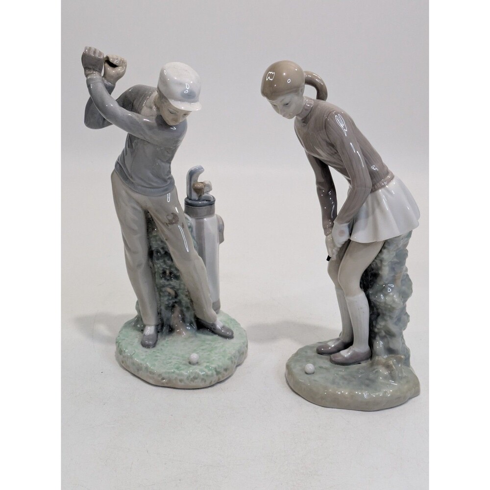 Lladro Golf Figurines Boy Swinging‎ & Girl Putting Porcelain Pair